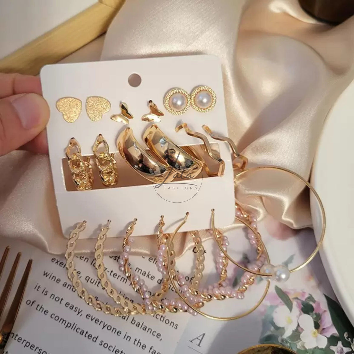 LATAFASHIONS Stylish Trendy Earrings Set Golden color