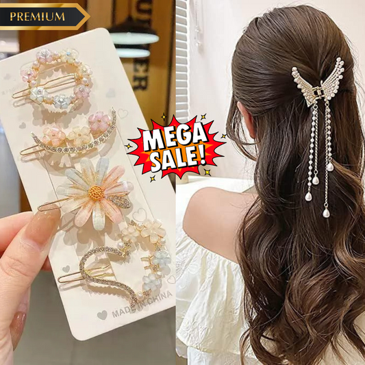 LATAFASHIONS    "Stylish Combo Pack: Pearl Wing Hair Claw & Floral Hair Clips"
