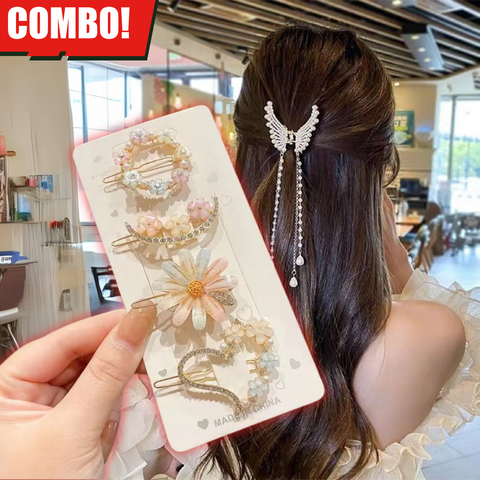 LATAFASHIONS    "Stylish Combo Pack: Pearl Wing Hair Claw & Floral Hair Clips" (Copy)