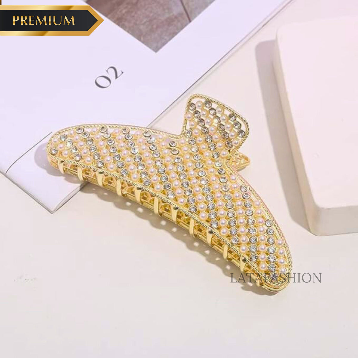 LATAFASHIONS   Golden Stone Hair Claw Clip - Premium Hair Accessory by Lata Fashion