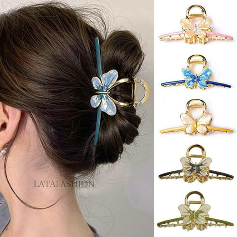 LATAFASHIONS  Butterflyy Metal Hair Claw Clips, Large Golden Decorative Strong Hold Hair Clamps, Elegant Non Slip Hair Clamps Stylish Hair Clutch for Women Girls