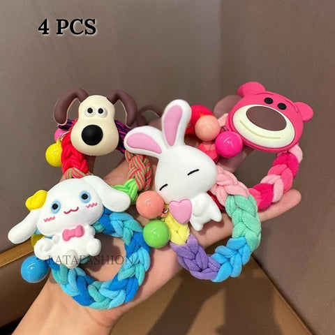 Cartoon Character Hair Accessories – Stretchy Rubber Bands (4 Pcs)