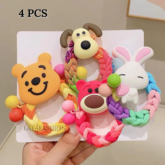 Cartoon Character Hair Accessories – Stretchy Rubber Bands (4 Pcs)