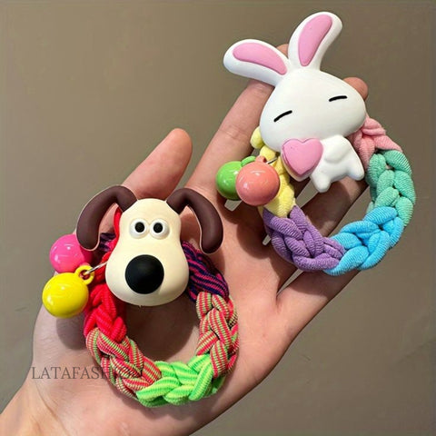 Cartoon Character Hair Accessories – Stretchy Rubber Bands (4 Pcs)