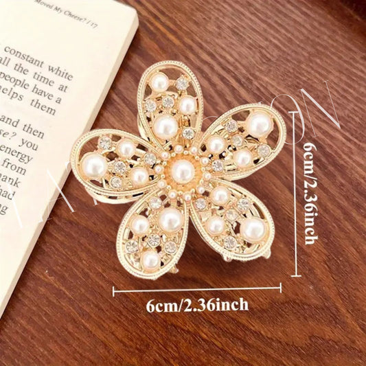 latafashions Luxury Crystall Flower Design Hair claw clip golden colorr Pack of 1