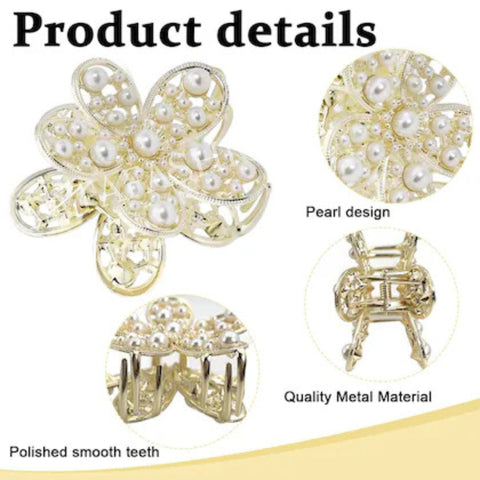 latafashions Luxury Crystall Flower Design Hair claw clip golden colorr Pack of 1