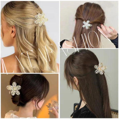 latafashions Luxury Crystall Flower Design Hair claw clip golden colorr Pack of 1
