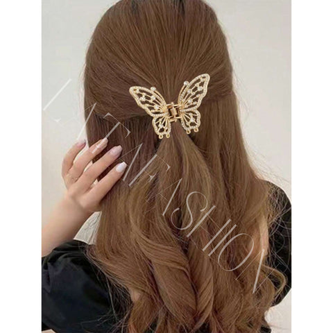 1pc Butterfly Tassel Hair Clip, Hollow Out Pearl & Rhinestone Decor, Hair Claw, Chic Hair Accessory Accessories Golden Clor Pack of 1