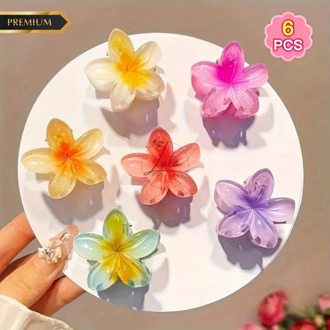 LATAFASHIONS Glossy Flower Jada Klipu Hair Accessory Pack for Women (6 Pcs)