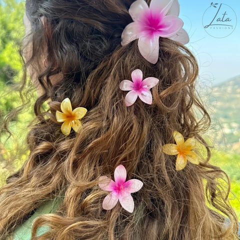 LATAFASHIONS Glossy Flower Jada Klipu Hair Accessory Pack for Women (6 Pcs)