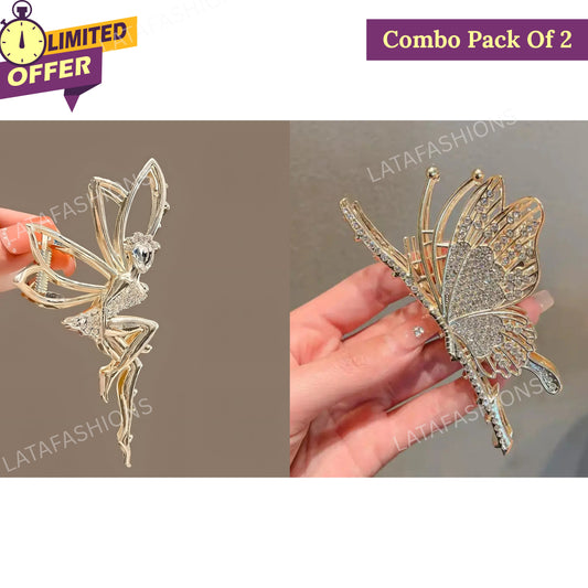 Elegannt Butterfly & Fairy Combo Pack of 2 Hair Clips - Stylish Women's Hair Accessories