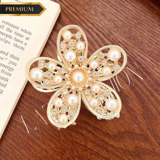 latafashions Luxury Crystall Flower Design Hair claw clip golden colorr Pack of 1