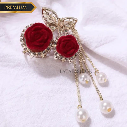 Latafashions Gold Floral Hair Claw with Rose Design Dangling Pearls – Vintage Style Pack of- 1