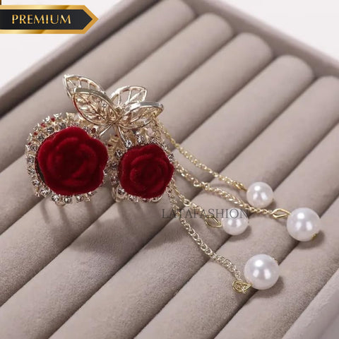 Latafashions Gold Floral Hair Claw with Rose Design Dangling Pearls – Vintage Style Pack of- 1